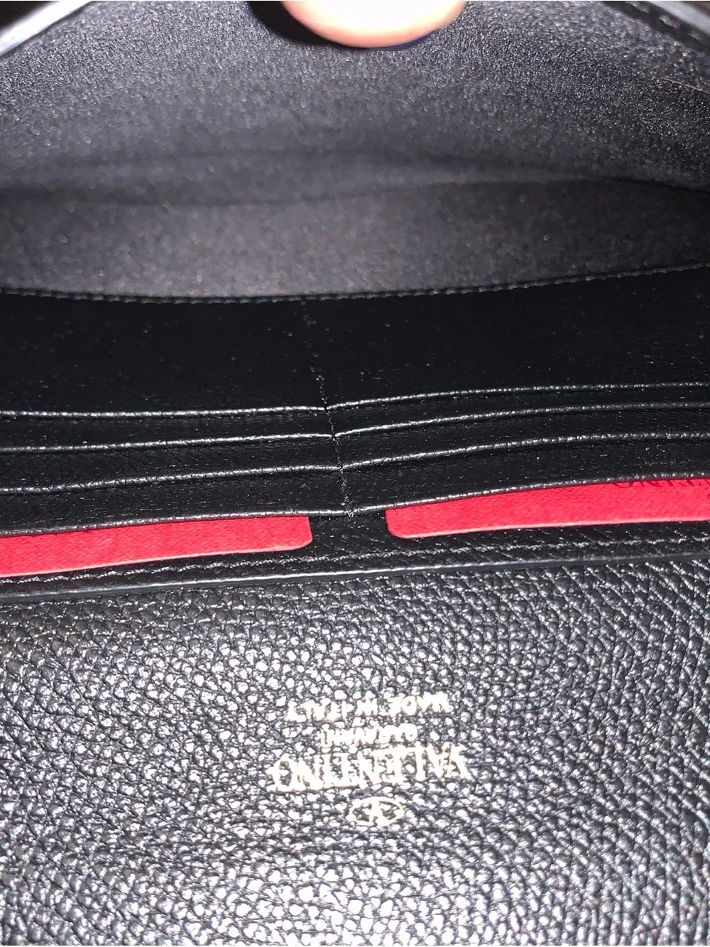 Valentino Black Textured Leather Clutch with Gold V Logo and Zip Pouch